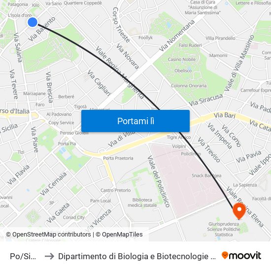 Po/Simeto to Dipartimento di Biologia e Biotecnologie Charles Darwin map