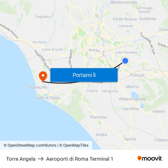 Torre Angela to Aeroporti di Roma Terminal 1 map