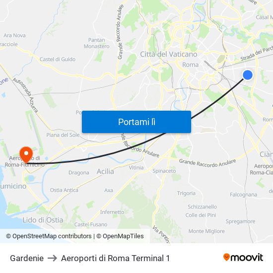 Gardenie to Aeroporti di Roma Terminal 1 map