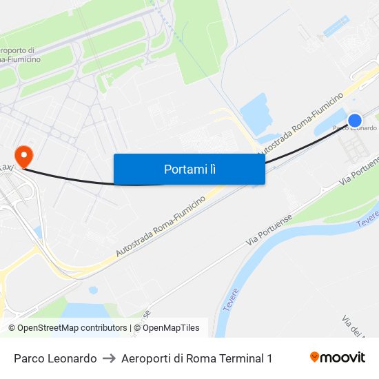 Parco Leonardo to Aeroporti di Roma Terminal 1 map