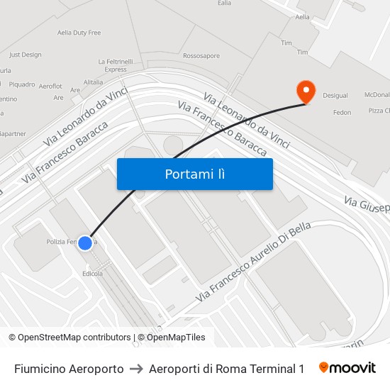 Fiumicino Aeroporto to Aeroporti di Roma Terminal 1 map