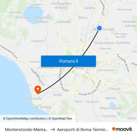 Monterotondo-Mentana to Aeroporti di Roma Terminal 1 map