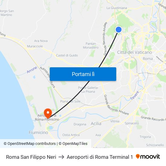 Roma San Filippo Neri to Aeroporti di Roma Terminal 1 map