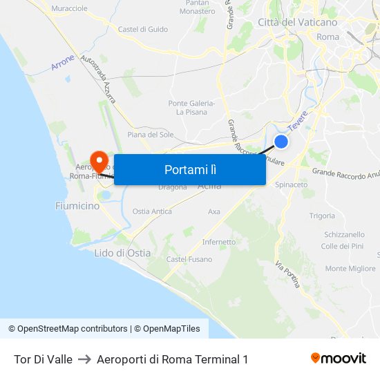 Tor Di Valle to Aeroporti di Roma Terminal 1 map