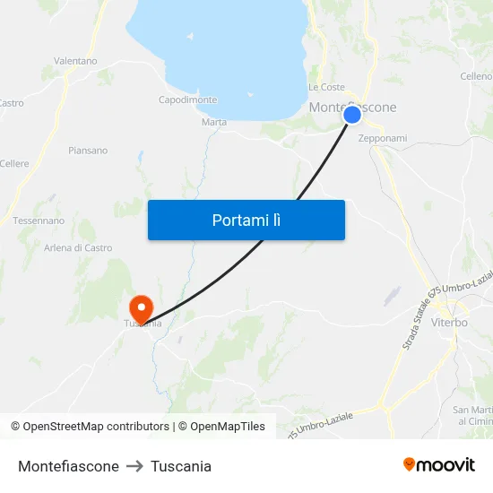 Montefiascone to Tuscania map