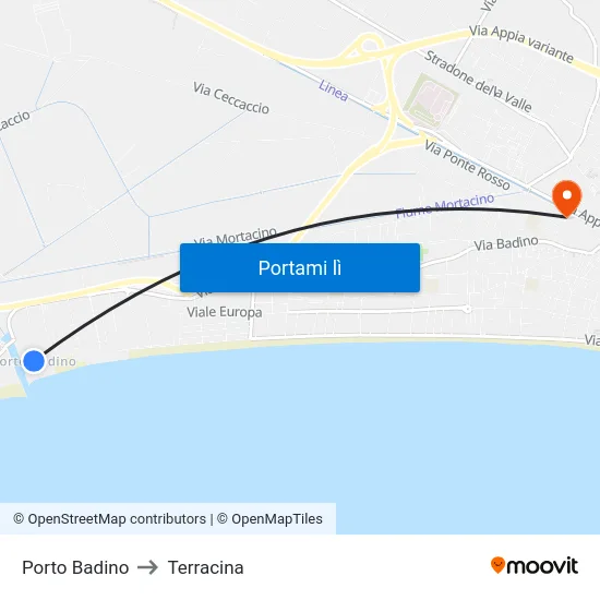 Porto Badino to Terracina map