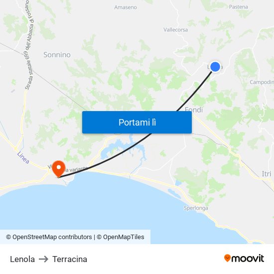 Lenola to Terracina map