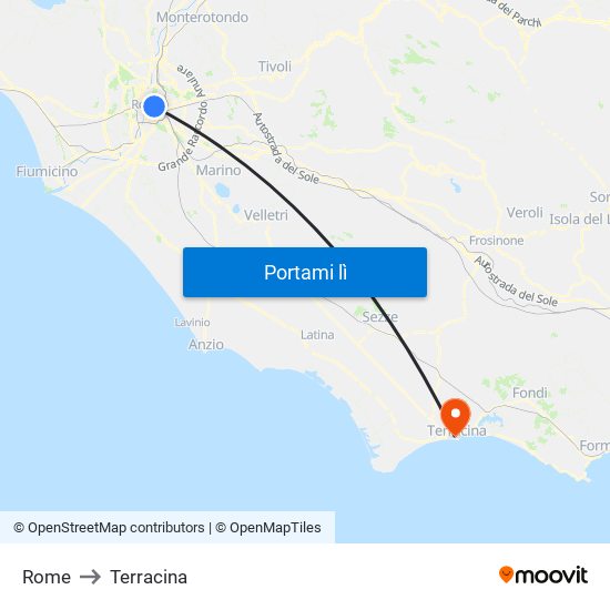 Rome to Terracina map