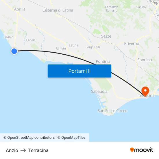 Anzio to Terracina map