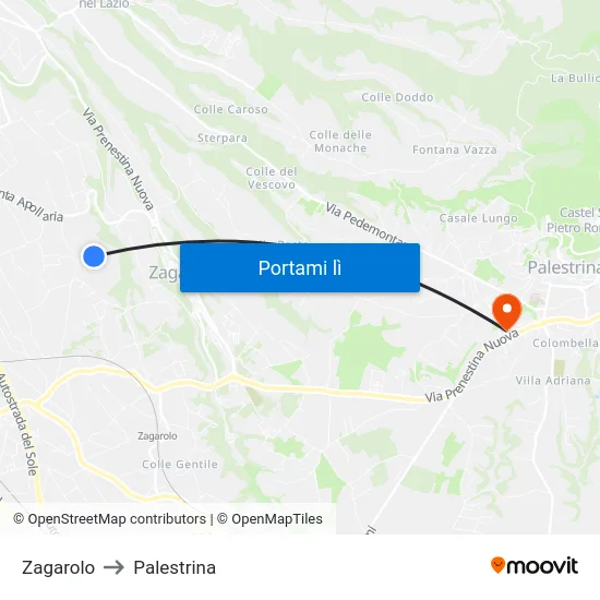 Zagarolo to Palestrina map