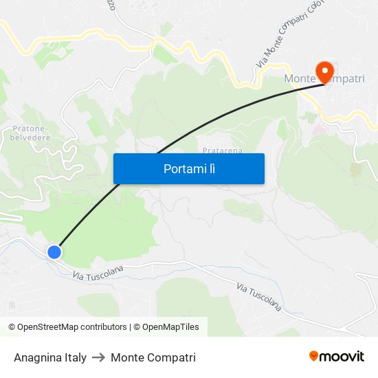 Anagnina Italy to Monte Compatri map