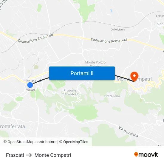 Frascati to Monte Compatri map