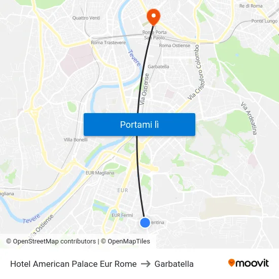 Hotel American Palace Eur Rome to Garbatella map