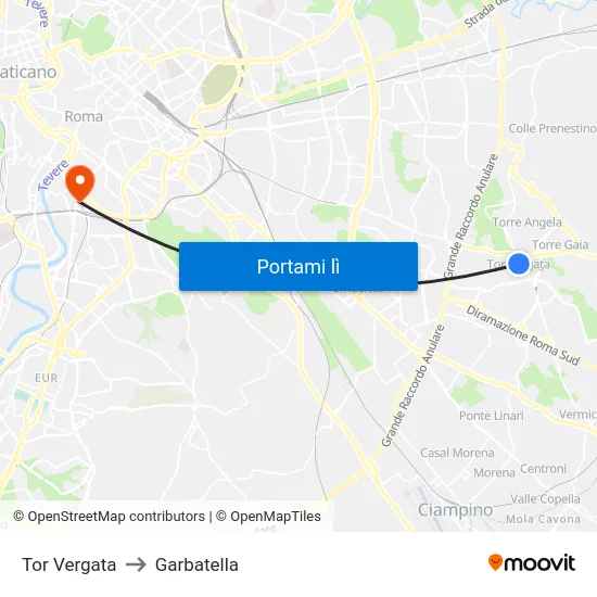 Tor Vergata to Garbatella map