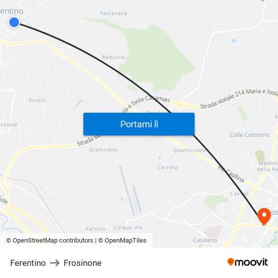 Ferentino to Frosinone map