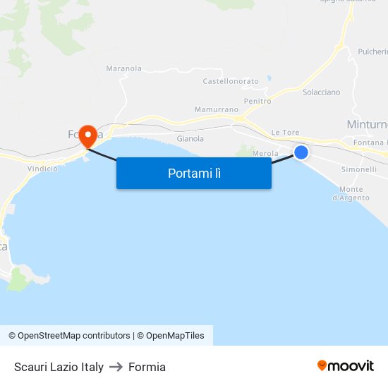 Scauri Lazio Italy to Formia map