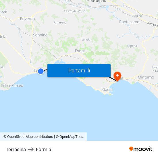 Terracina to Formia map