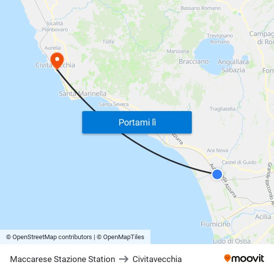 Maccarese Stazione Station to Civitavecchia map