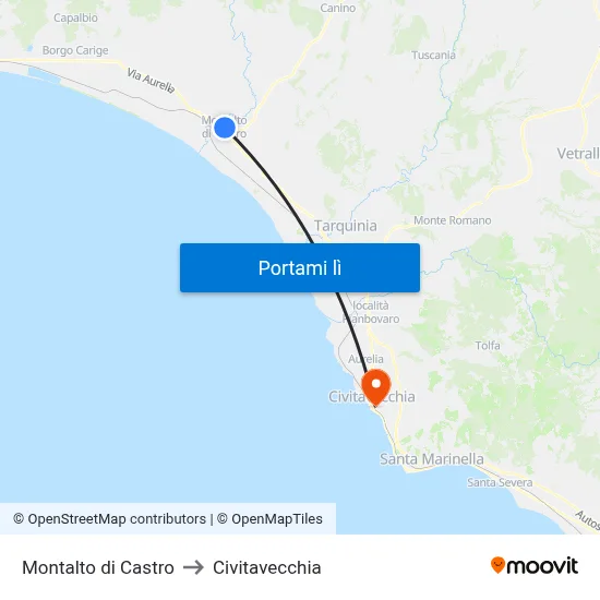 Montalto di Castro to Civitavecchia map