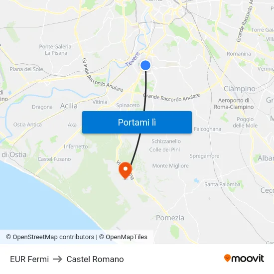 EUR Fermi to Castel Romano map