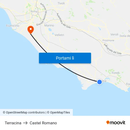 Terracina to Castel Romano map