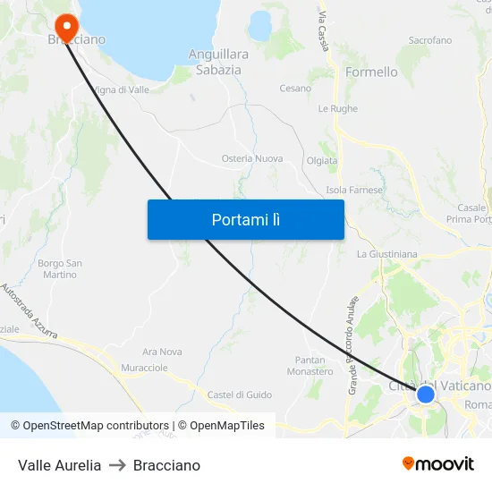 Valle Aurelia to Bracciano map