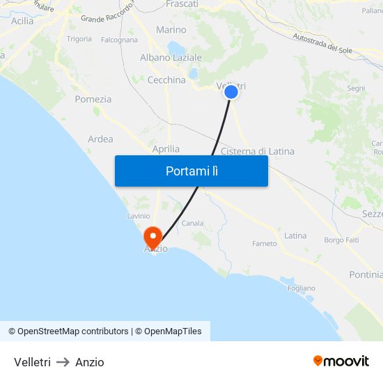Velletri to Anzio map