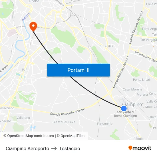 Ciampino Aeroporto to Testaccio map