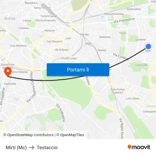 Mirti (Mc) to Testaccio map