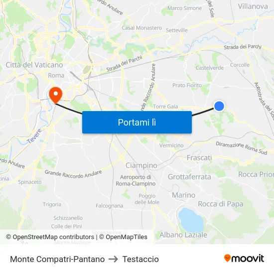 Monte Compatri-Pantano to Testaccio map