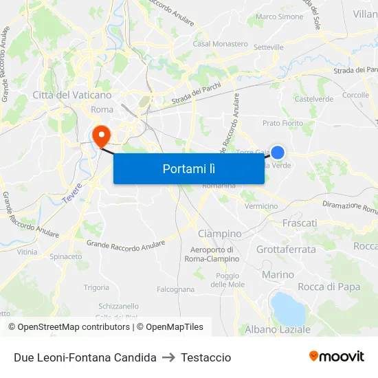 Due Leoni-Fontana Candida to Testaccio map
