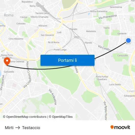 Mirti to Testaccio map