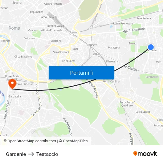 Gardenie to Testaccio map
