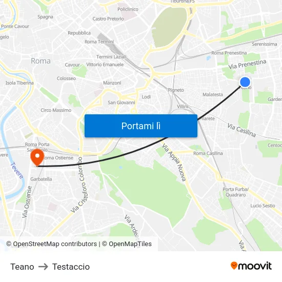 Teano to Testaccio map