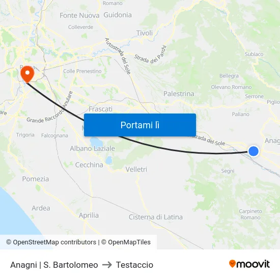 Anagni | S. Bartolomeo to Testaccio map