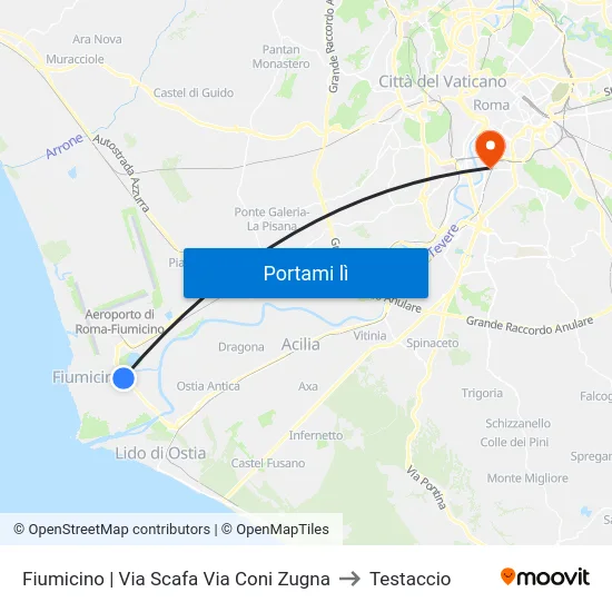 Fiumicino | Via Scafa Via Coni Zugna to Testaccio map
