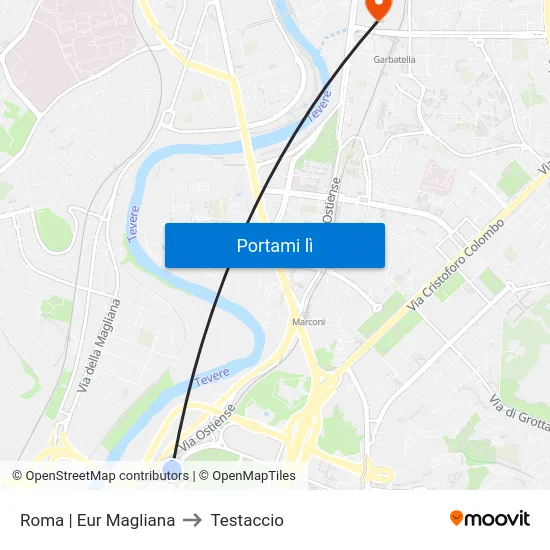 Roma | Eur Magliana to Testaccio map