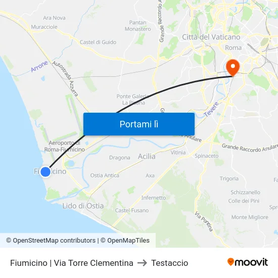 Fiumicino | Via Torre Clementina to Testaccio map