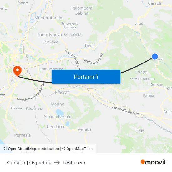 Subiaco | Ospedale to Testaccio map