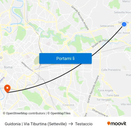 Guidonia | Via Tiburtina (Setteville) to Testaccio map