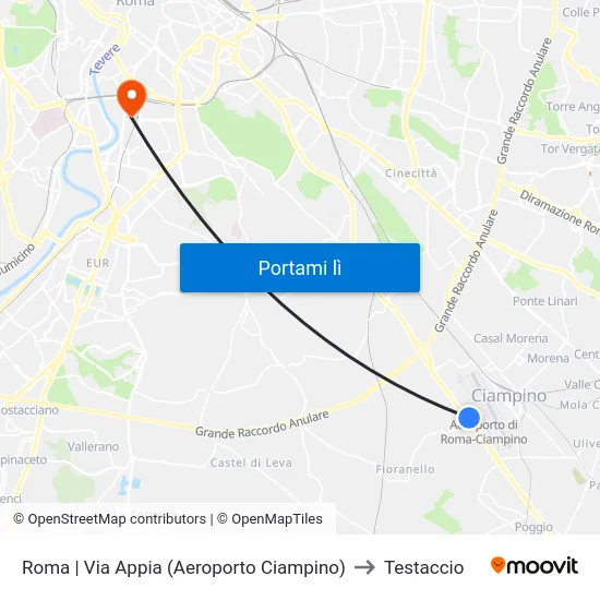 Roma | Via Appia (Aeroporto Ciampino) to Testaccio map