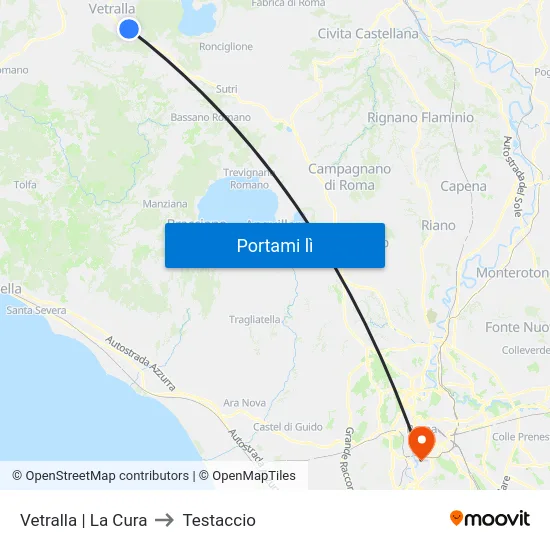 Vetralla | La Cura to Testaccio map