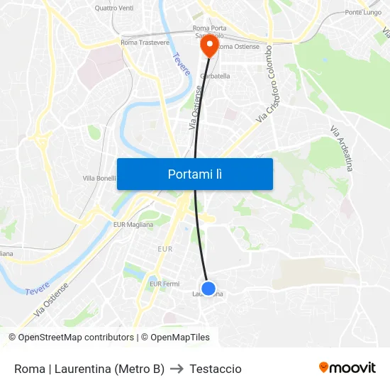 Roma | Laurentina (Metro B) to Testaccio map