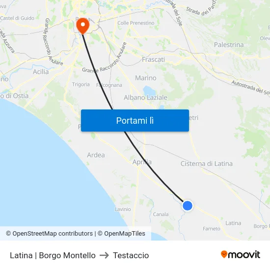 Latina | Borgo Montello to Testaccio map