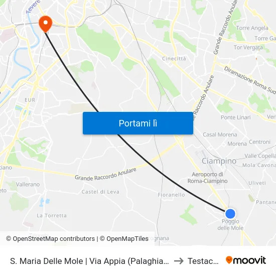 S. Maria Delle Mole | Via Appia (Palaghiaccio) to Testaccio map