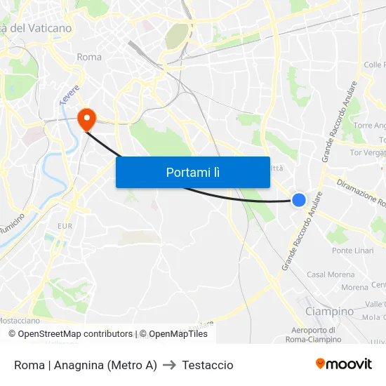 Roma | Anagnina (Metro A) to Testaccio map