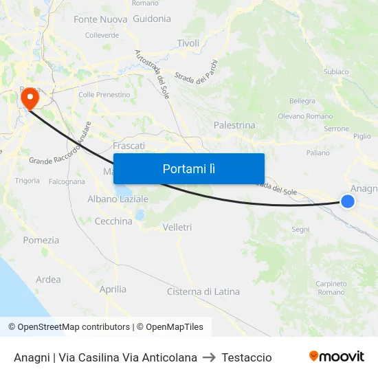 Anagni | Via Casilina Via Anticolana to Testaccio map