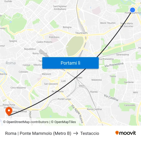 Roma | Ponte Mammolo (Metro B) to Testaccio map