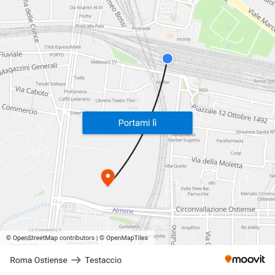 Roma Ostiense to Testaccio map