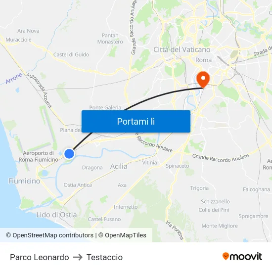 Parco Leonardo to Testaccio map